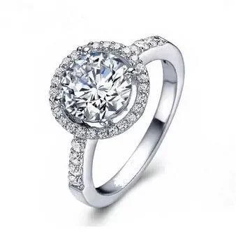 White Gold Halo Round Cut Cubic Zirconia Ring