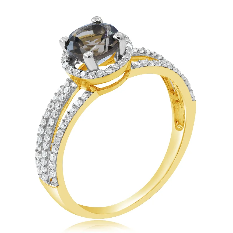 0.34ct Diamond and 0.77ct Smoky Quarts Ring set in 14KT Yellow and White Gold / BRE15194S