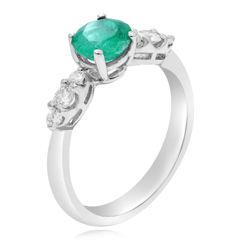 0.29ct Diamond and 0.89ct Emerald Ring set in 18KT White Gold / R04592E