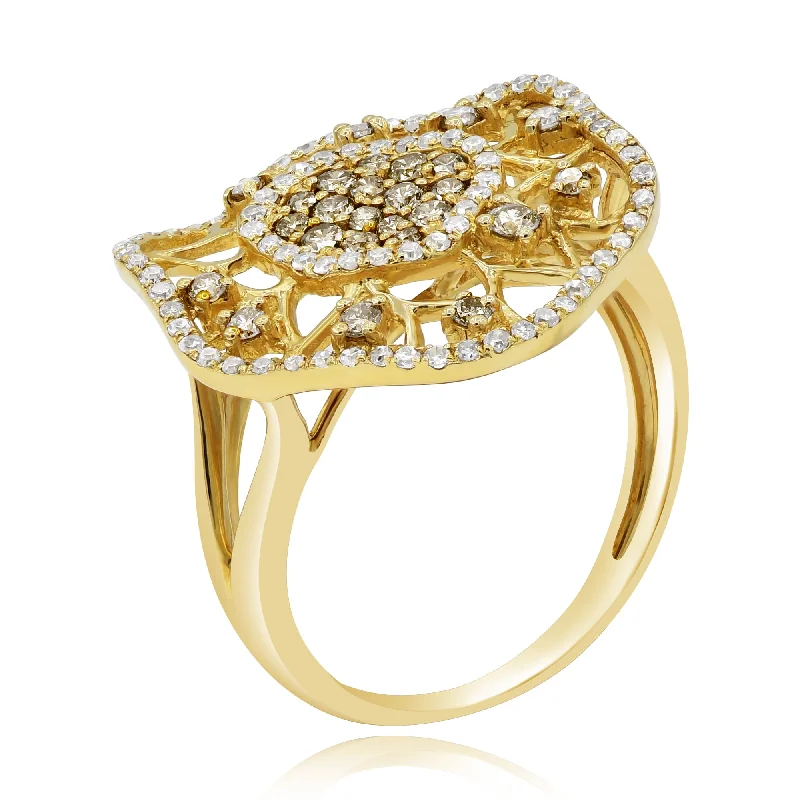 0.34ct White and 0.42ct Brown Diamond Ring set in 14KT Yellow Gold / R07470B