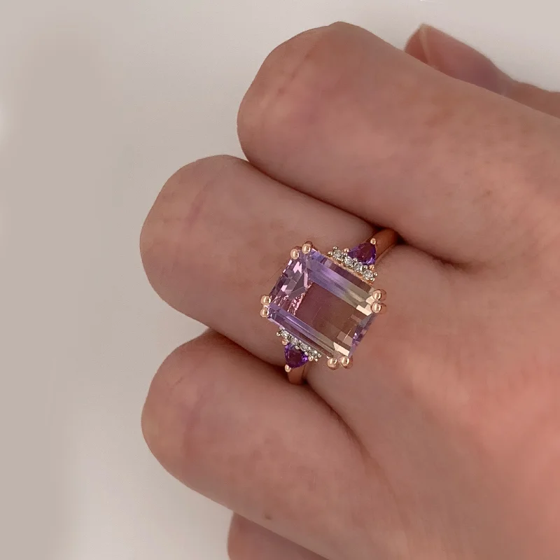 Rose Plated Sterling Silver Ametrine/Amethyst/Diamond Accent Ring by Miadora