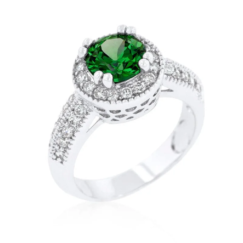 Round Cut Emerald Halo Engagement Ring For Women