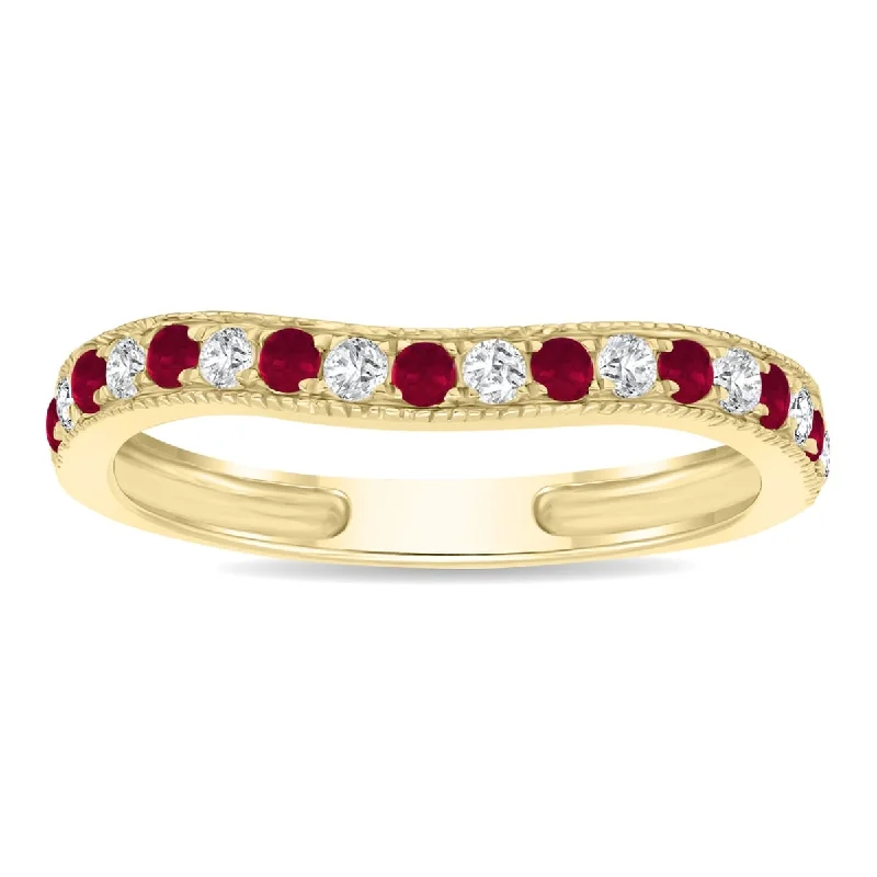 Ruby and Diamond Channel Set Wedding Band in 10K Yellow Gold