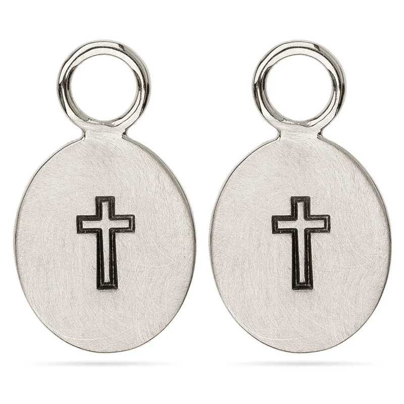 Silver Cross Oval Earring Charms