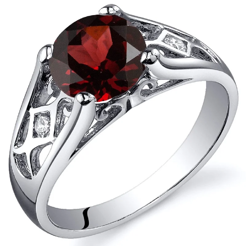 Sterling Silver 1.5 ct Garnet Solitaire Ring