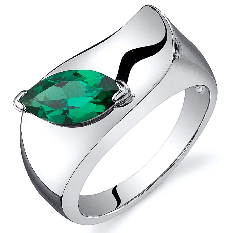 Sterling Silver 1 ct Created Emerald Solitaire Ring