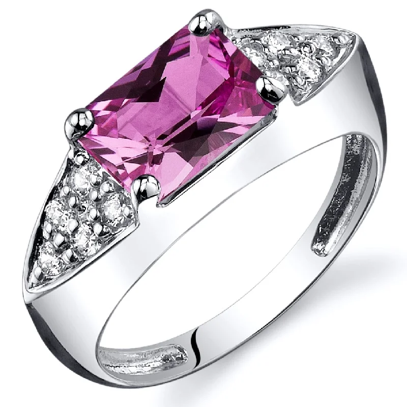 Sterling Silver 2 ct Created Pink Sapphire Birthstone Ring