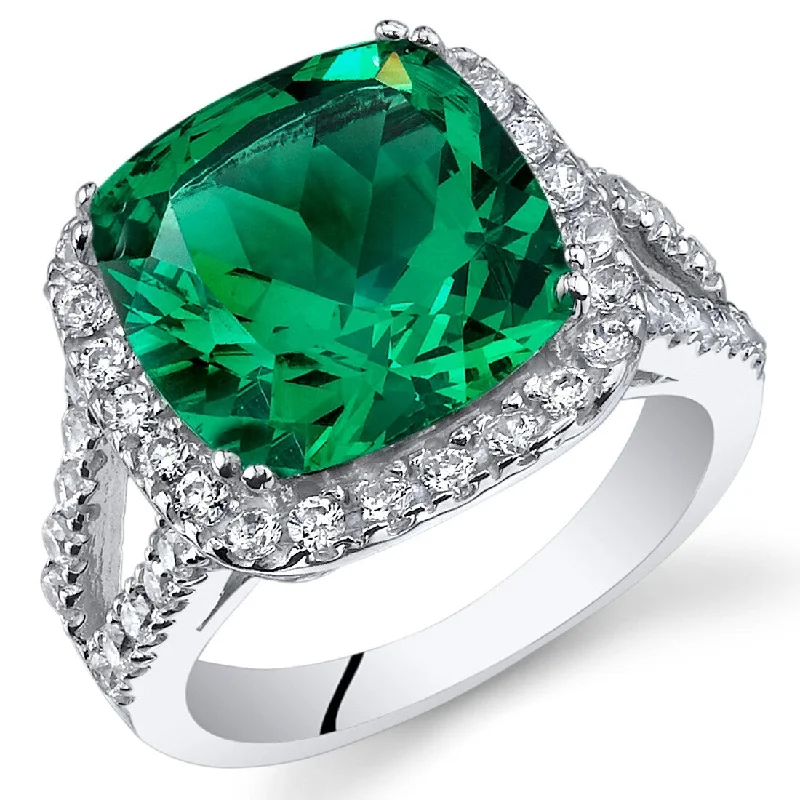 Sterling Silver 6.5 ct Created Emerald Birthstone Ring