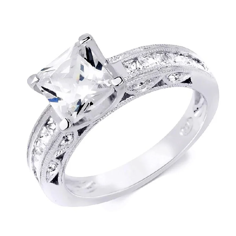 Sterling Silver Cubic Zirconia Engagement Fashion Ring Princess Cut