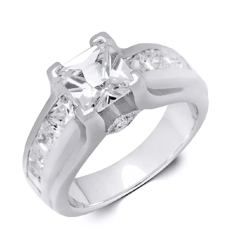 Sterling Silver Cubic Zirconia Princess Cut Bridal Fashion Ring