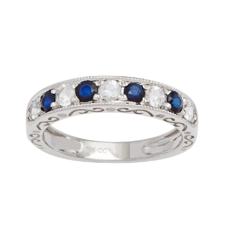 Viducci 10k Gold Vintage Style Sapphire Wedding Band