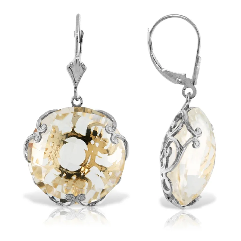 14K Solid Gold Leverback Earrings Round White Topaz Certified