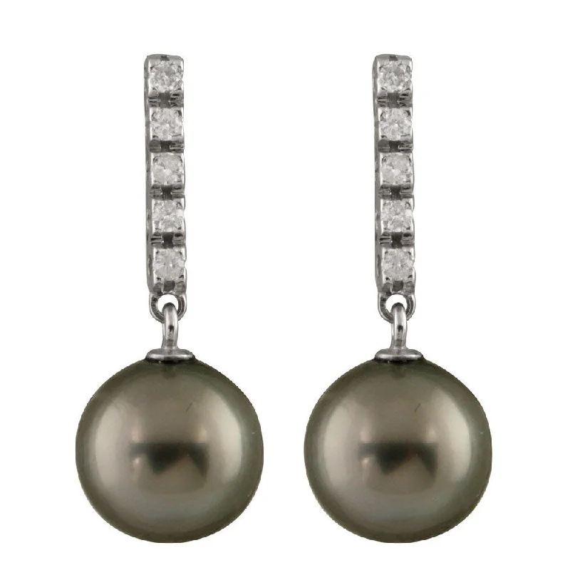 14k White Gold Diamond Accent and Freshwater Pearl Leverback Earrings (8-9mm)