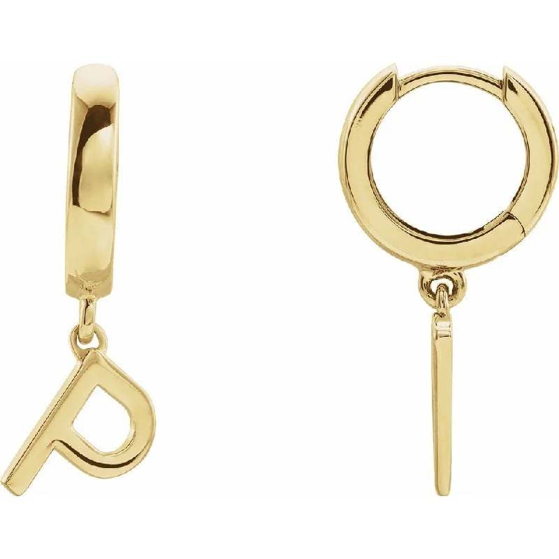 14K Yellow Gold Single Initial P Earring for Women