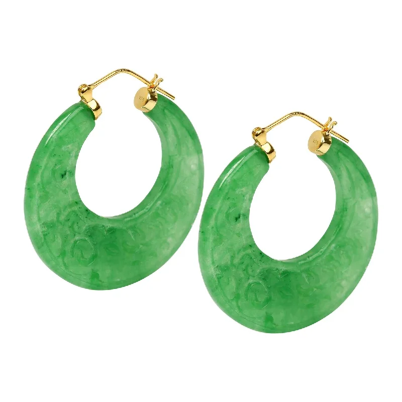 18k Yellow Gold Over Sterling Silver Dyed Green Jade Gemstone Dangle Earrings