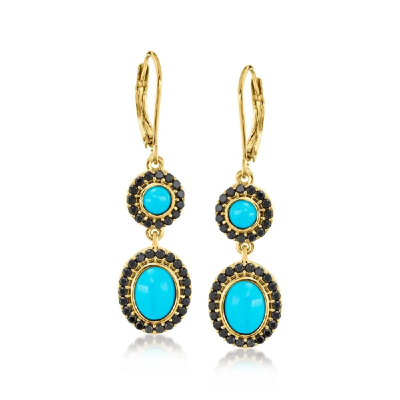 18k Yellow Gold Over Sterling Silver, Sleeping Beauty Turquoise Gemstone Drop & Dangle Earrings