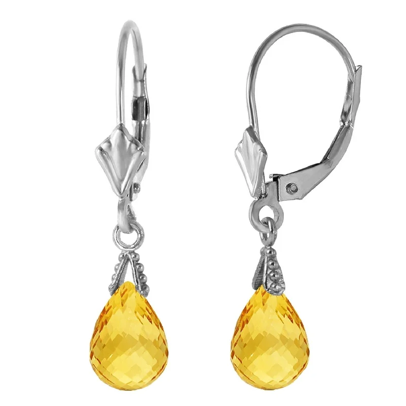 2.5 Carat 14K Solid White Gold Leverback Earrings Briolette Citrine