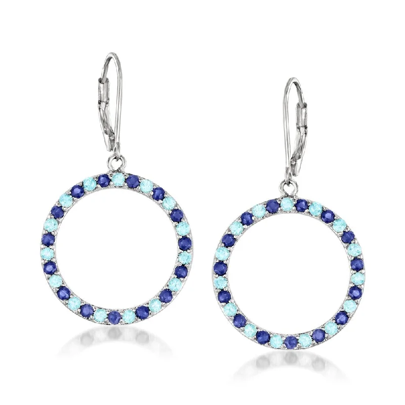 925 Sterling Silver Blue Sapphire and Swiss Blue Topaz Gemstone, Dangle And Drop Earrings