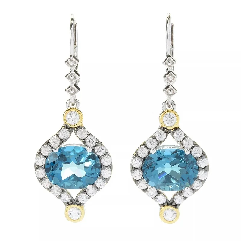 925 Sterling Silver London Blue Topaz, White Zircon Gemstone Dangle And Drop Earrings