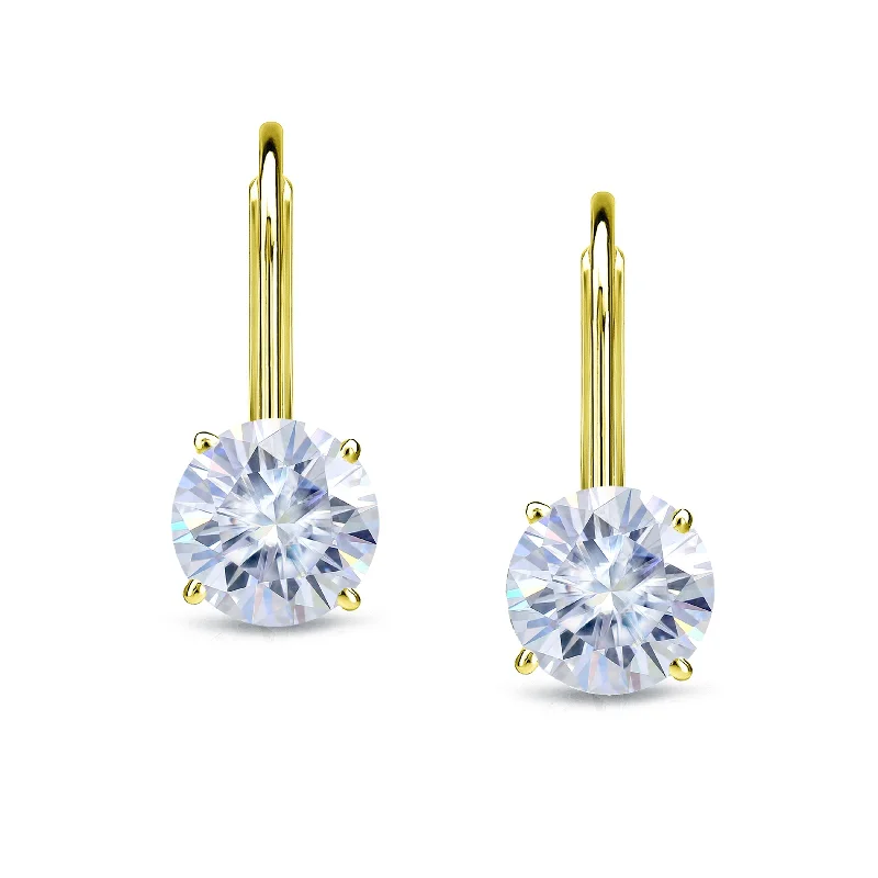 Auriya 14k Gold 2 ct Round Solitaire Moissanite Leverback Earrings