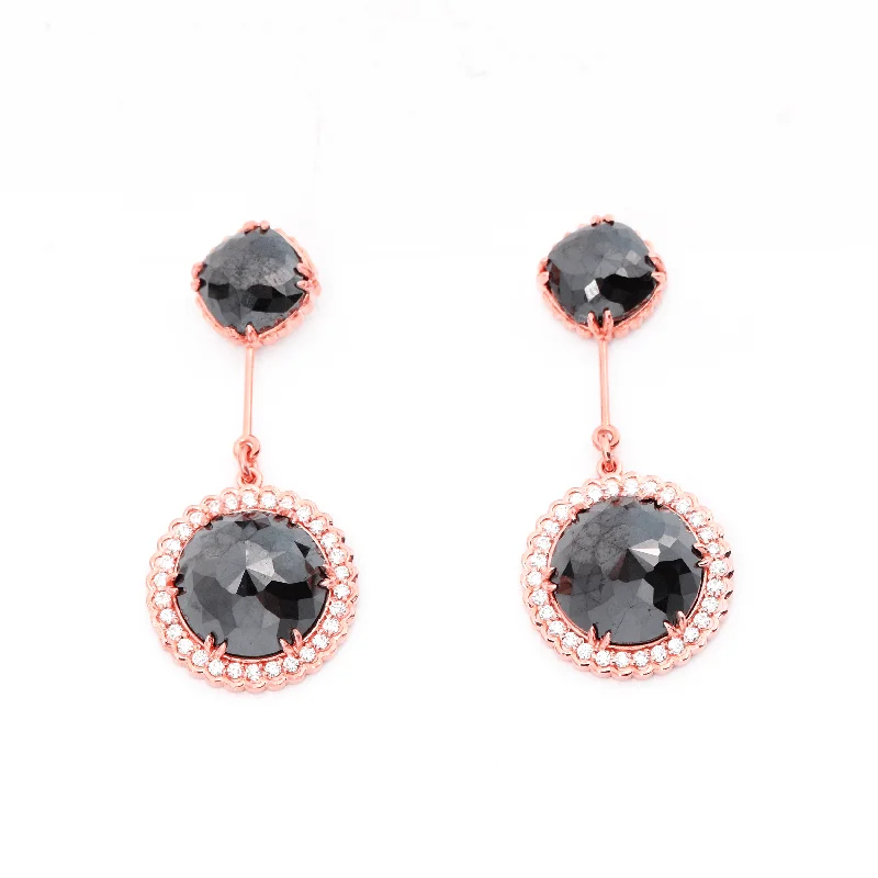 Earrings - Stunning Black and White Diamond Earrings - RED GOLD®