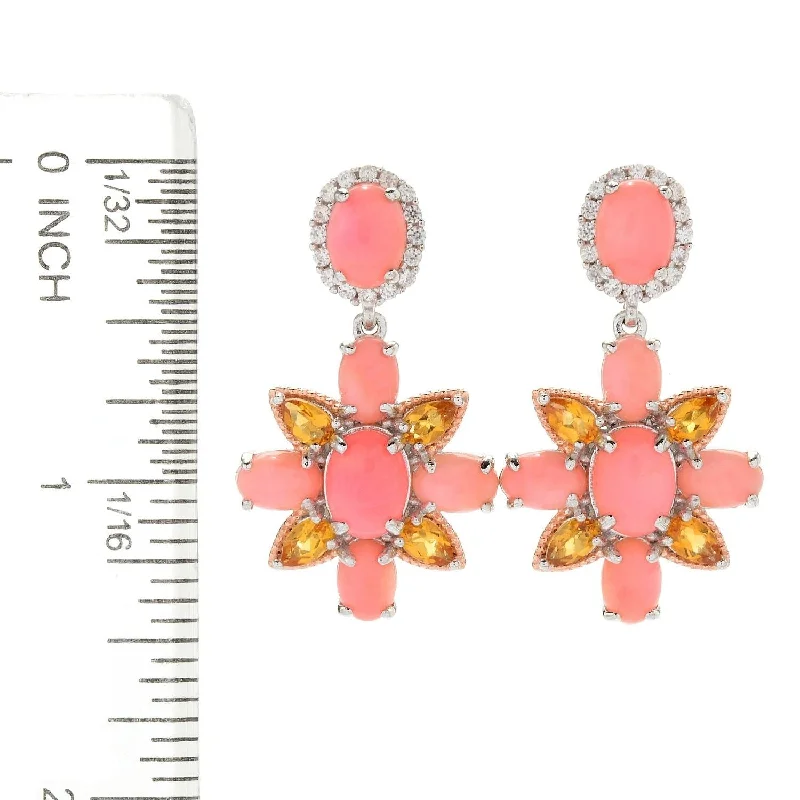 Dallas Prince 1.5" Bamboo Coral, White Zircon & Citrine Flower Drop Earrings. Collection: Classic Dallas