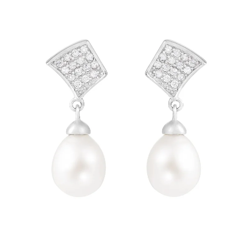 Dangle Push Back Pearl Earrings