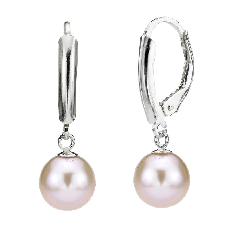 DaVonna Silver 9-10mm Pink Round Freshwater Pearl Leverback Earrings