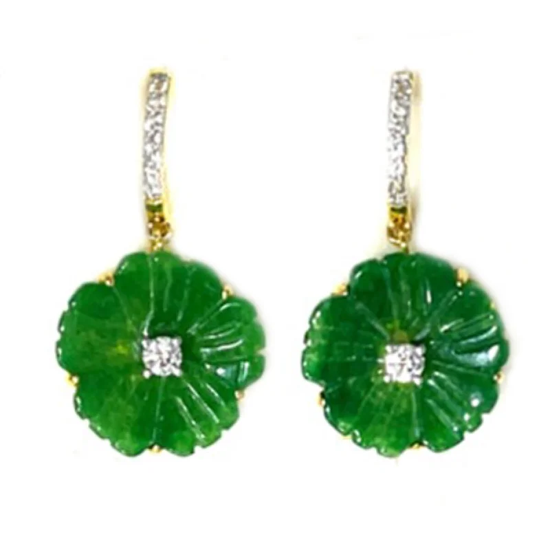 Green Jade Gemstone Dangle Earrings in 18k Yellow Gold Over Sterling Silver