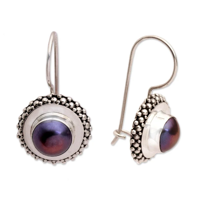 Handmade Sterling Silver 'Lilac Moon Halo' Pearl Earrings (7.5mm) (Indonesia)