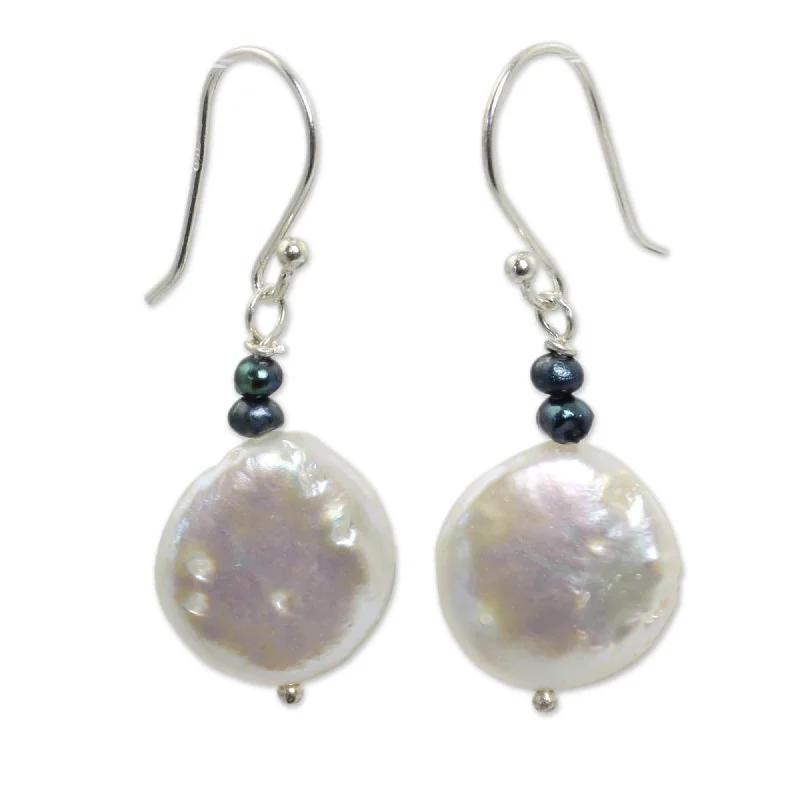 Handmade Sterling Silver 'Lunar Horizon' Pearl Earrings (14 mm) (Thailand)