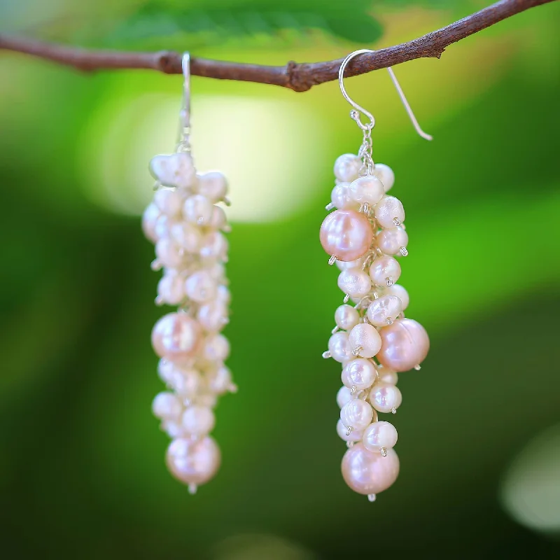 Handmade Sterling Silver 'Pink Cluster' Pearl Earrings (3-8.5 mm) (Thailand)