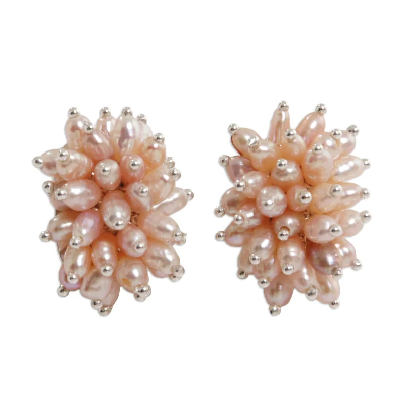 Handmade Sterling Silver 'Rose Cluster' Pink Pearl Earrings (4 mm) (Indonesia)