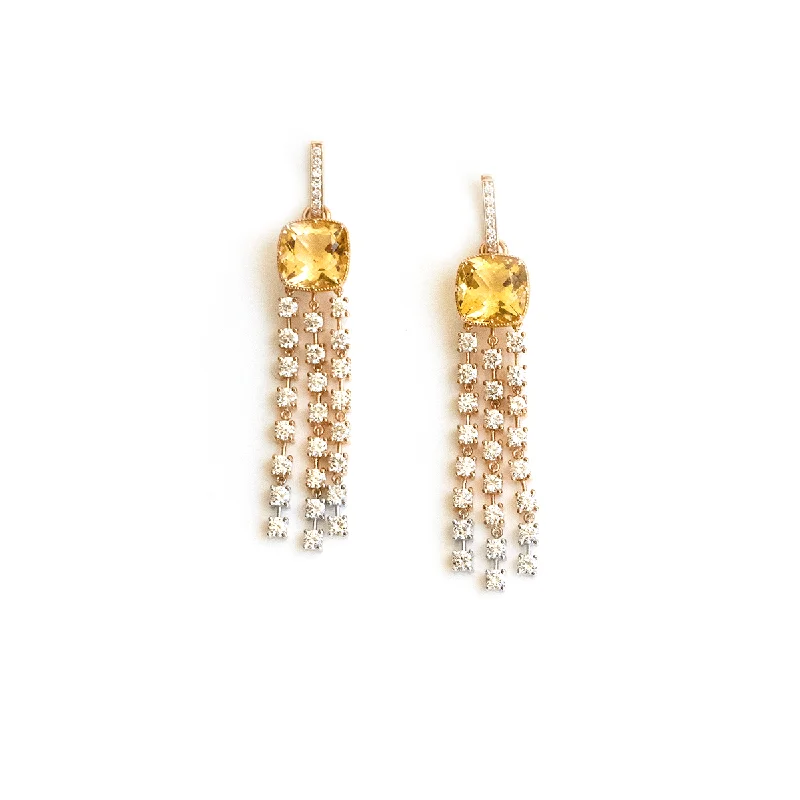 Luxury Dangles - 18 Karat Gold Diamonds And Yellow Aquamarine Earrings-Large