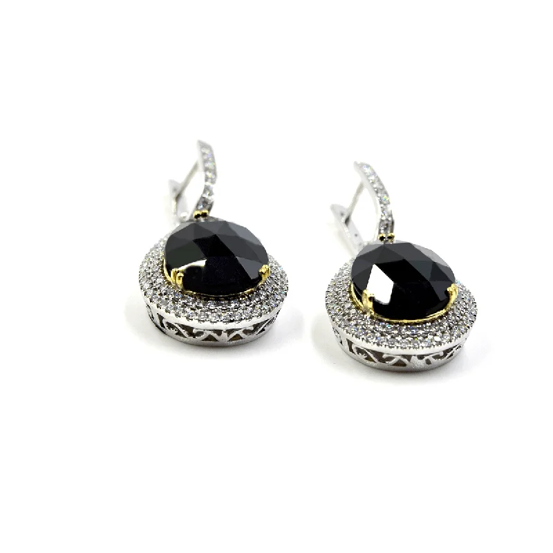 Women’s Earrings - Anointed Beauty - 18 Karat White Gold Onyx And Diamonds Earrings