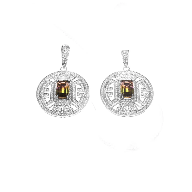 Wisdom Earrings - Bi-Color Tourmaline and Diamonds Earrings