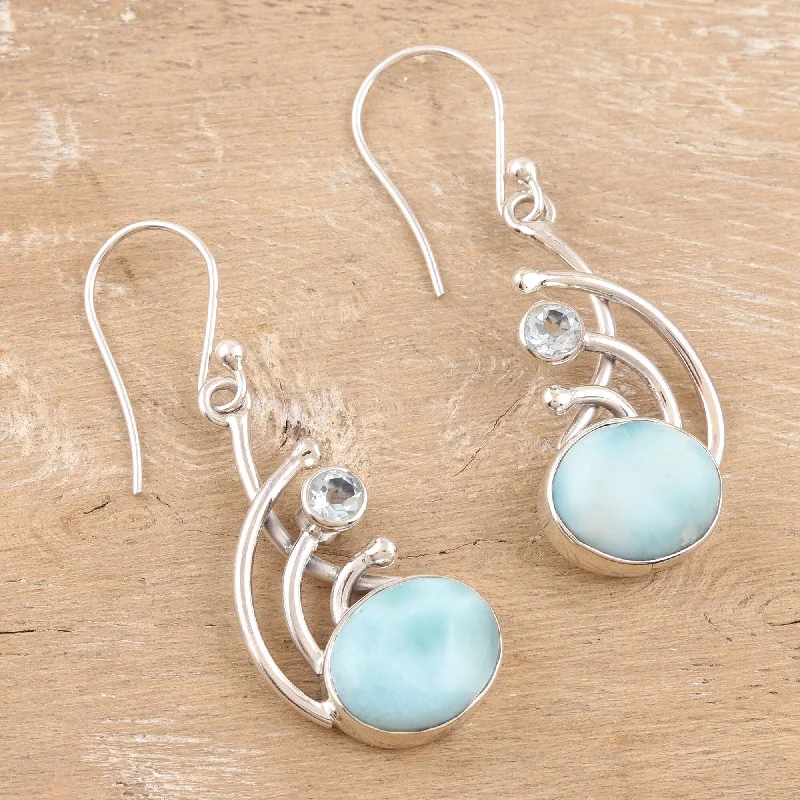 Novica Handmade Blue Chant Larimar And Blue Topaz Dangle Earrings