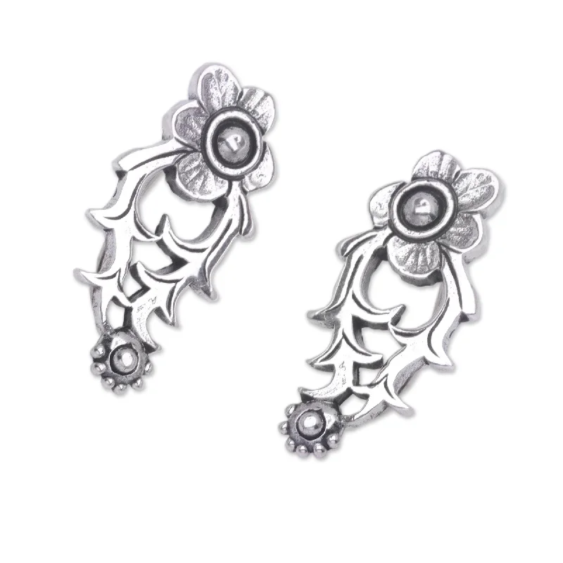 Novica Handmade Climbing Blooms Sterling Silver Ear Climber Earrings