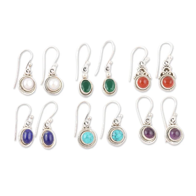 Novica Handmade Daily Jewels Gemstone Dangle Earrings (Set Of 6)