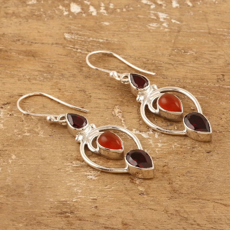 Novica Handmade Devoted Fusion Carnelian And Garnet Dangle Earrings