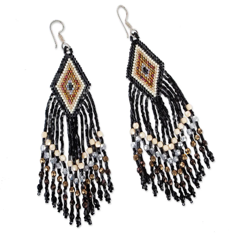 Novica Handmade Diamond Cascade Glass Beaded Waterfall Earrings