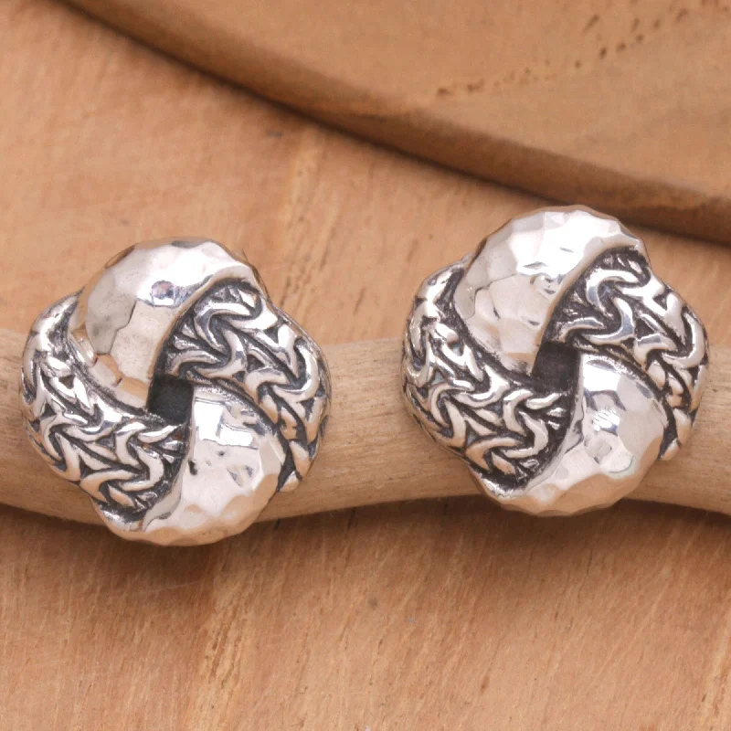 Novica Handmade Flower Knots Sterling Silver Button Earrings