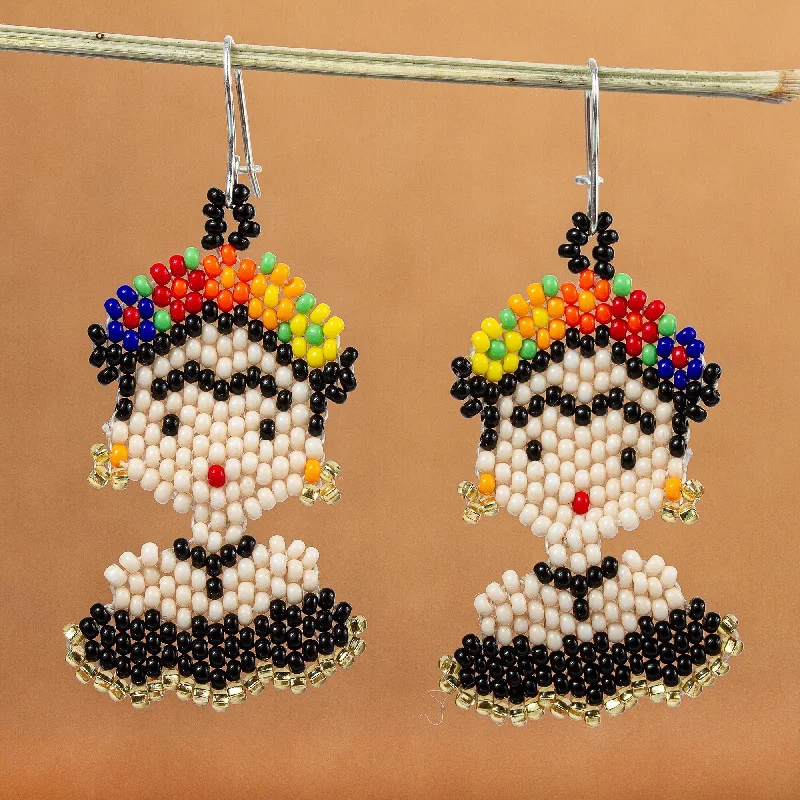 Novica Handmade Frida In Black Beaded Dangle Earrings