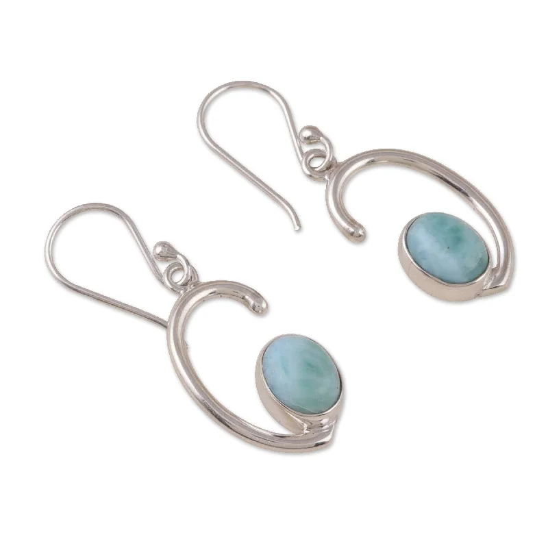 Novica Handmade Healing Moons Larimar Dangle Earrings