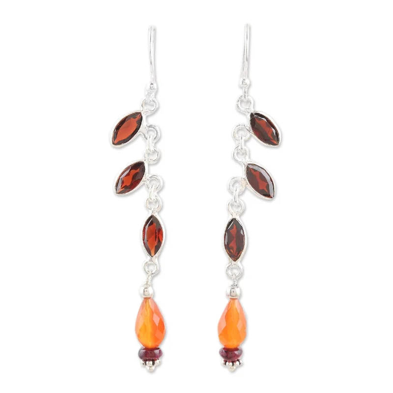 Novica Handmade Intense Dazzle Garnet And Carnelian Dangle Earrings