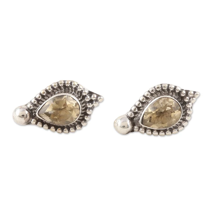 Novica Handmade Joy Drops Citrine Button Earrings