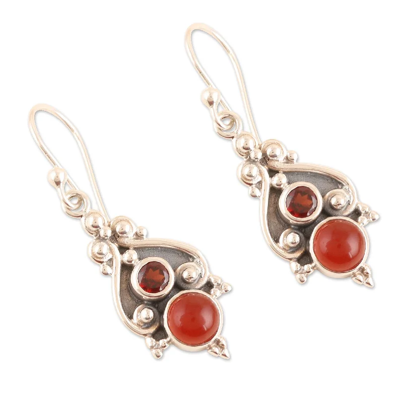 Novica Handmade Lovely Red Carnelian And Garnet Dangle Earrings