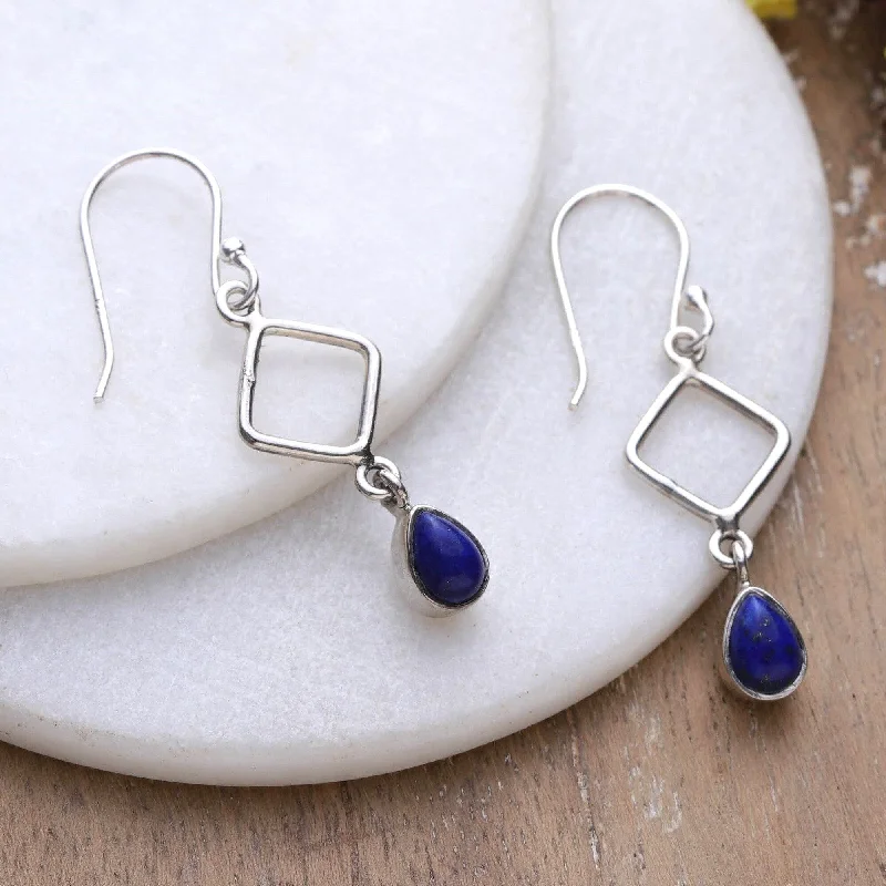 Novica Handmade Modern Blue Lapis Lazuli Dangle Earrings