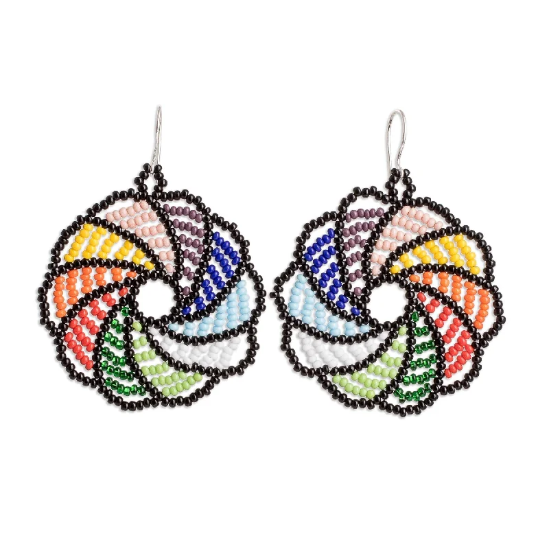 Novica Handmade Multicolored Roulette Beaded Dangle Earrings