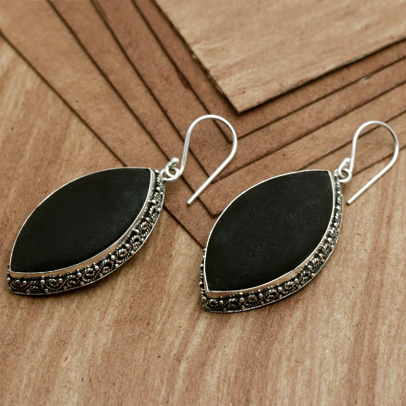 Novica Handmade Night Beauty Lava Stone Dangle Earrings